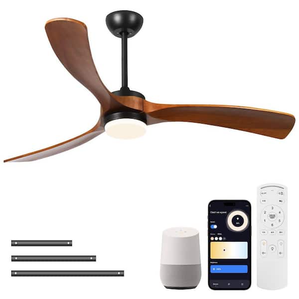 ONEMIX Smart 52 in. Indoor Wood Ceiling Fan with Integrated LED-Works Seamlessly with Alexa & Google
