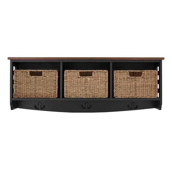 Home Decorators Collection 9.7 in. H x 40 in. W x 9.5 in. D Black and  Walnut Wood Floating Decorative Cubby Wall Shelf with Hooks and Baskets  SK19434BR1-B - The Home Depot