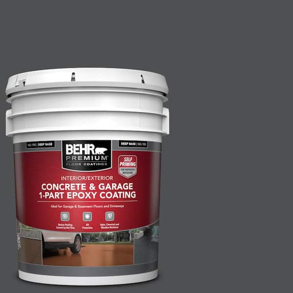 BEHR PREMIUM 5 gal. #PPU26-01 Satin Black Self-Priming 1-Part Epoxy Satin Interior/Exterior Concrete and Garage Floor Paint