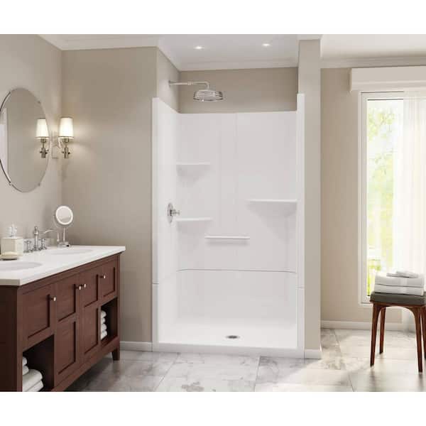 Camelia 48 in. x 34 in. x 79 in. Alcove Shower Stall with Center Drain Base in White