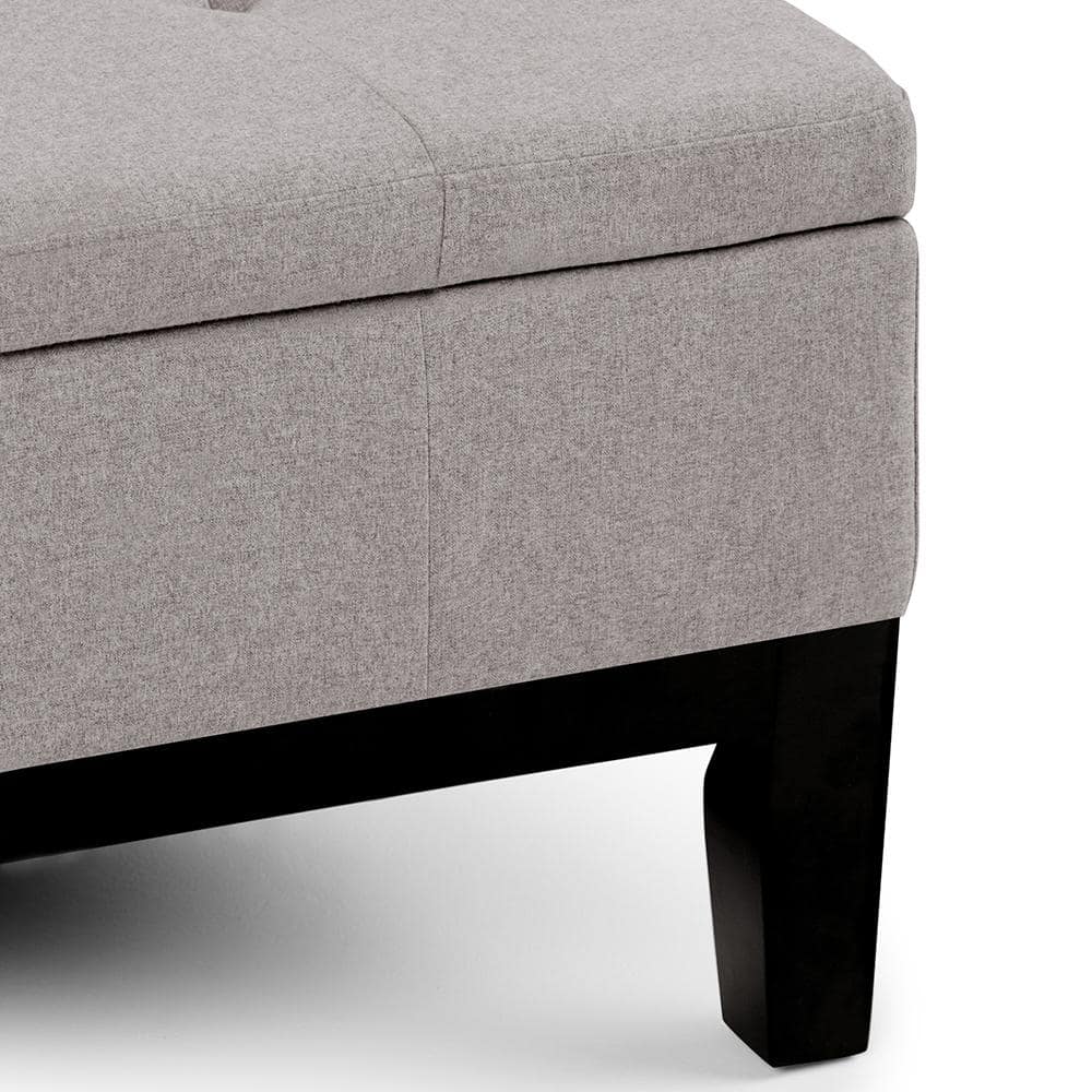 Cloud Grey Linen Contemporary Square Tufted Storage Ottoman