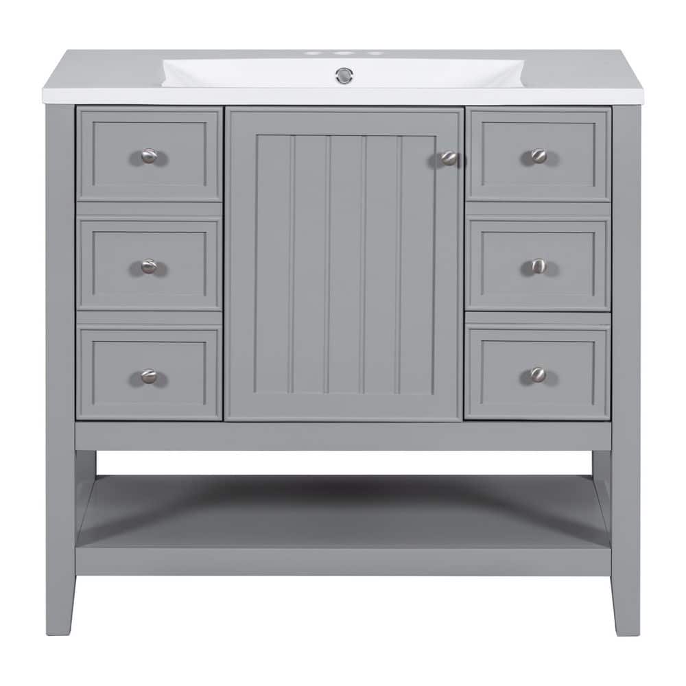 36 in. Single Sink Free Standing Gray Bath Vanity with White Ceramic Sink Top price history on PriceWatchPro