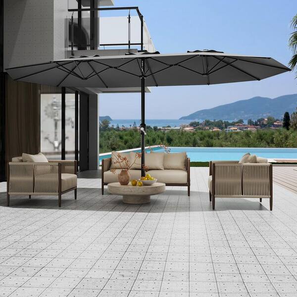 grey rectangular patio umbrella AMMSUN 6.6 x 4.3ft table Umbrella,Grey steel ribs 15 ft. Rectangular Outdoor Double-Sided