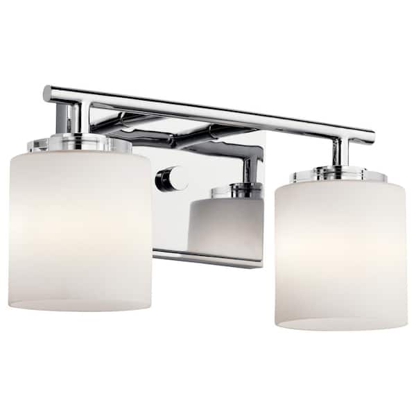 Ohara 13 in. 2-Light Chrome Halogen Transitional Bathroom Vanity Light with Etched Glass Shade