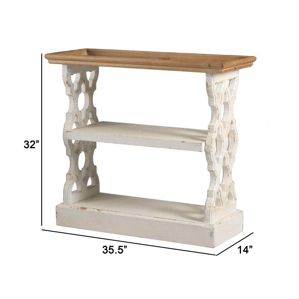 Cottage Charm Dual-Tone Fir Wood Console with Carved Panels