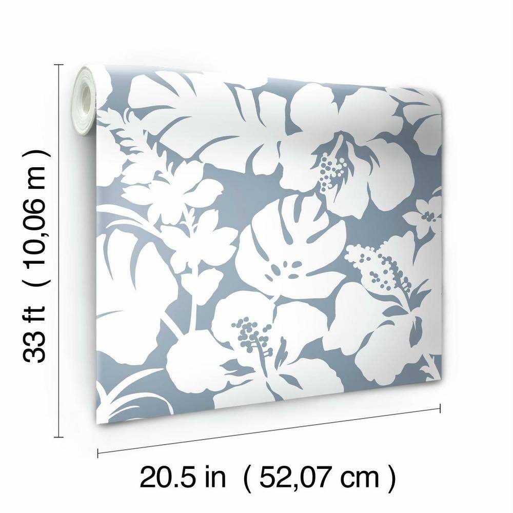 Blue Vinyl-Coated Hibiscus Arboretum Wallpaper