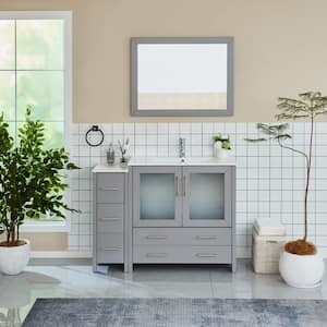 Brescia 48 in. W x 18 in. D x 36 in. H Bathroom Vanity in Grey with Single Basin Vanity Top in White Ceramic and Mirror