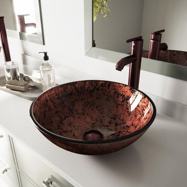 Giovanni Copper Glass 17 in. L x 17 in. W x 6 in. H Round Vessel Bathroom Sink