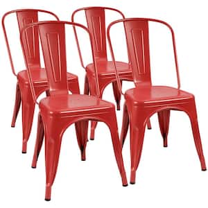 18 in. Light Red Metal Dining Chairs Stackable Indoor Outdoor Chair Patio kitchen Chair (Set of 4)