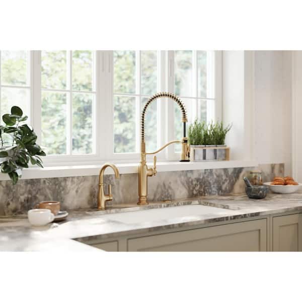 Tournant Semi-Professional Single Handle Pull Out Sprayer Kitchen Faucet in Vibrant Brushed Moderne Brass