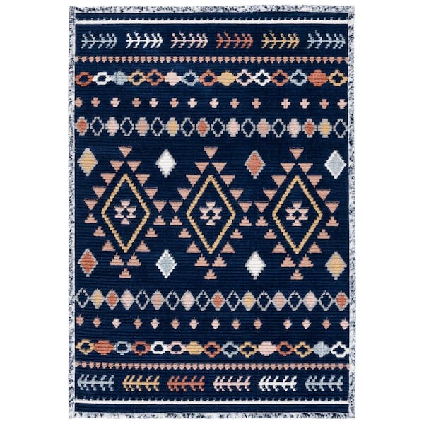 Marrakesh Navy/Multi 9 ft. x 12 ft. Geometric Striped Area Rug