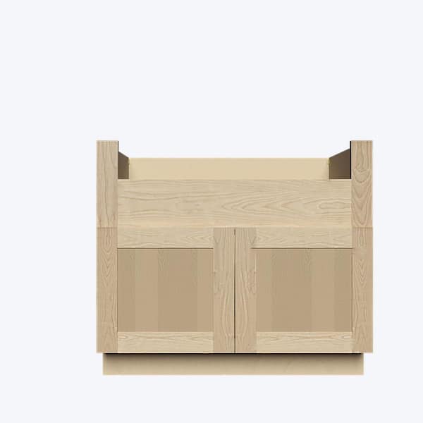 LIFEART CABINETRY Lancaster Shaker Assembled 36 in. x 34.5 in. x 24 in. Farm Sink Base Cabinet with 2-Doors in Natural Wood