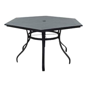 Santa Fe 60 in. Hexagon Aluminum Table with Slat Top and Umbrella Hole in Java