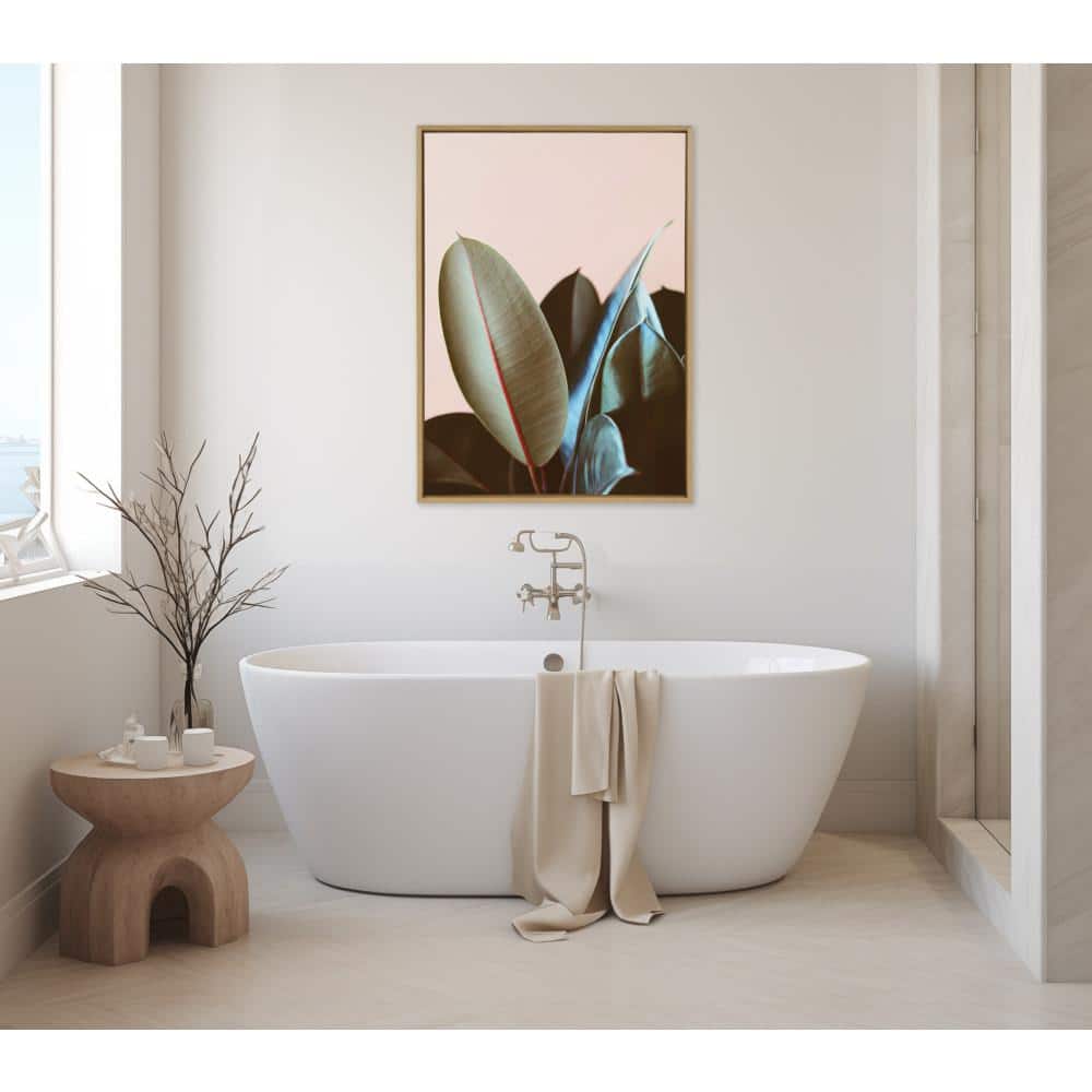 Natural Ficus Elastica Framed Canvas Wall Art, 28"x38"