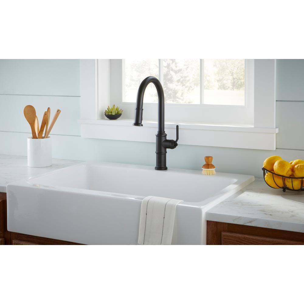 Satin Black Brass Single Handle Pull-Down Kitchen Faucet