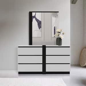 17.87 in. White and Metallic Gray 6-Drawer Wooden Dresser Chest of Drawers