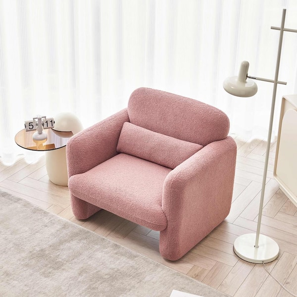 Pink Accent Arm Chair Lamb Fleece Fabric Sofa Modern Single Sofa