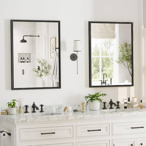 2-Pack 32 in. W x 24 in. H Framed Nickel Wall-Mounted Beveled Frame Bathroom Vanity Mirror, Brushed Black