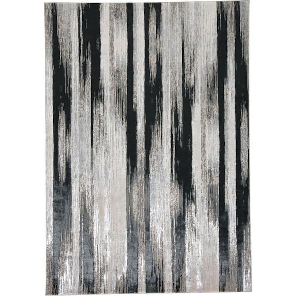 HomeRoots Black and Silver and Gray 4 ft. x 6 ft. Abstract Area Rug