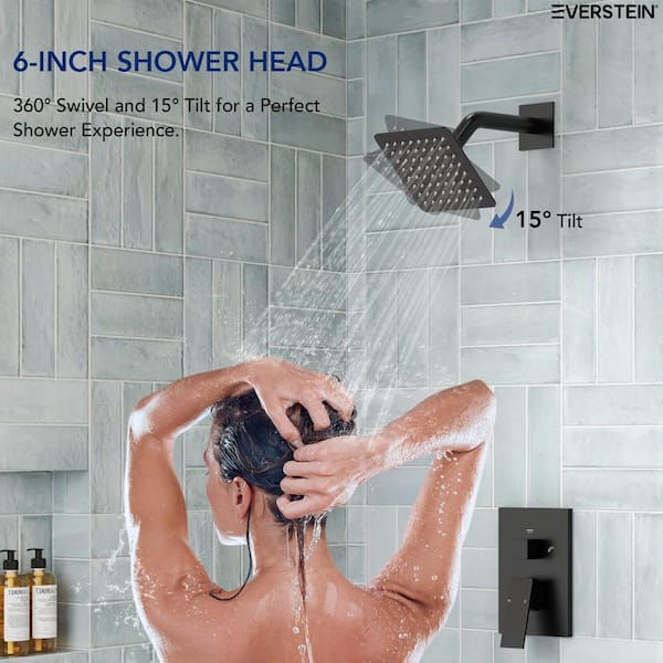 EVERSTEIN 6 in. Modern Minimalist Square Single Handle 2-Spray Tub