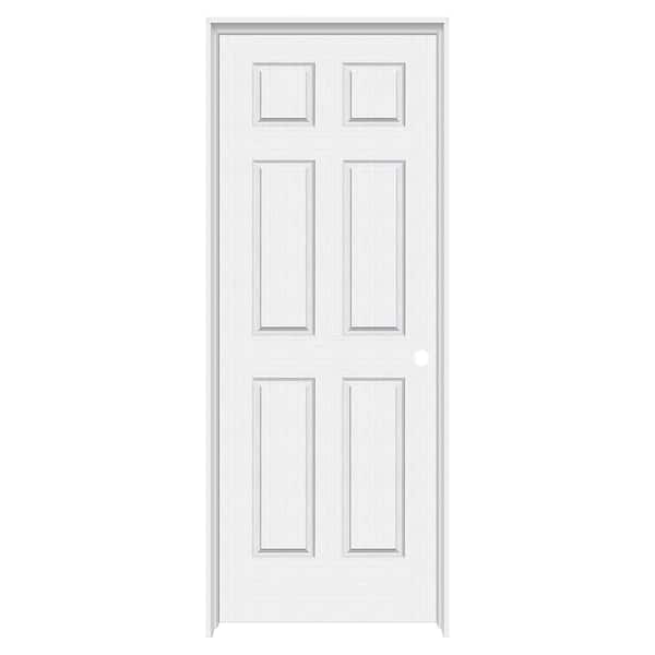 Builders Choice 30 in. x 80 in. 6-Panel Textured Left-Hand Solid Core White Primed Molded Composite Single Prehung Interior Door