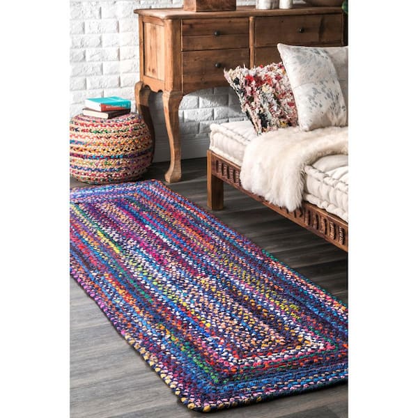 Tammara Bohemian Hand Braided Blue 2 ft. 6 in. x 10 ft. Runner Rug