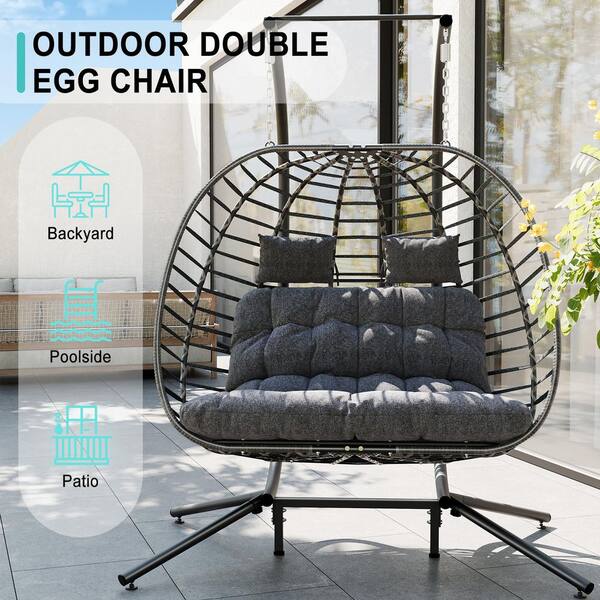 YIYEKE Large 2-Person Wicker Double Porch Swing Egg Chair