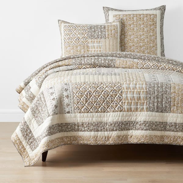 The Company Store Company Cotton Sneha Floral Patchwork Beige Multi Geometric Twin Cotton Quilt