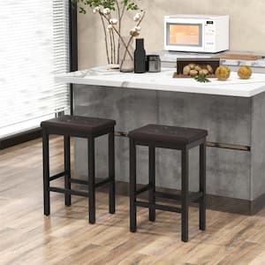 24 in. Brown and Black Wood Bar Stools Counter Stool with Padded Seat and Footrest (Set of 2)