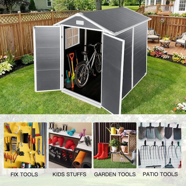 Tenleaf 6 ft. W x 6 ft. D Gray Resin Shed with Floor and Lockable