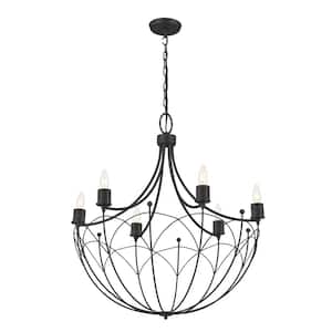 Topiary 28.25 in. 6-Light Textured Black Vintage Candle Circle Chandelier for Dining Room