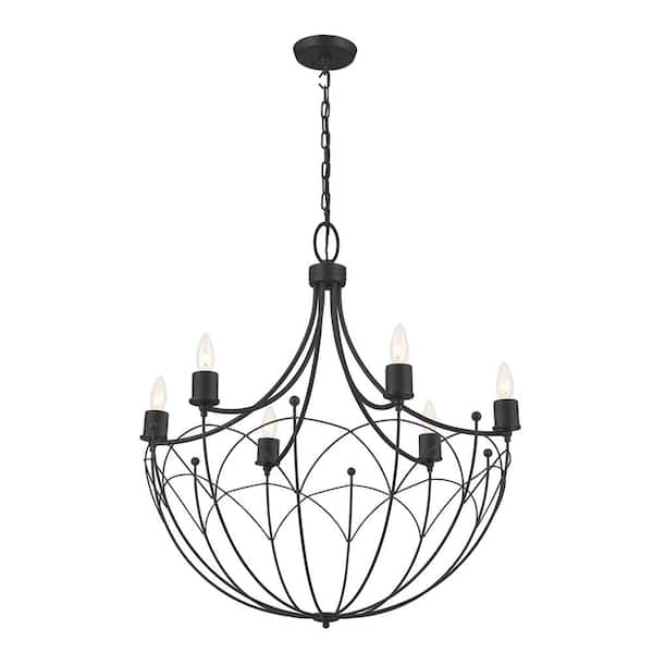Topiary 28.25 in. 6-Light Textured Black Vintage Candle Circle Chandelier for Dining Room