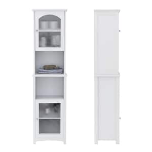 15.75 in. W x 11.8 in. D x 62.2 in. H White Linen Cabinet Floor Cabinet with 2 Glass Doors and Adjustable Shelves