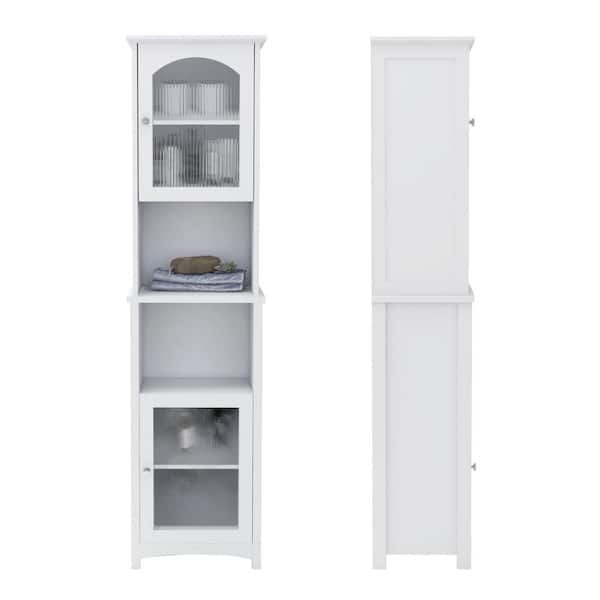 Unbranded 15.75 in. W x 11.8 in. D x 62.2 in. H White Linen Cabinet Floor Cabinet with 2 Glass Doors and Adjustable Shelves