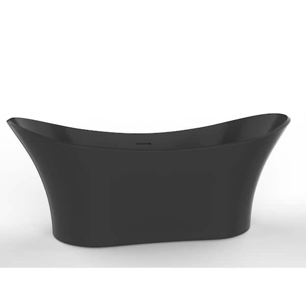 castellousa Ocean 68.9 in. Solid Surface Stone Resin Flatbottom Bathtub in Matte Black