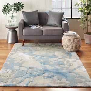 Symmetry Light Blue/Ivory 5 ft. x 8 ft. Abstract Contemporary Area Rug