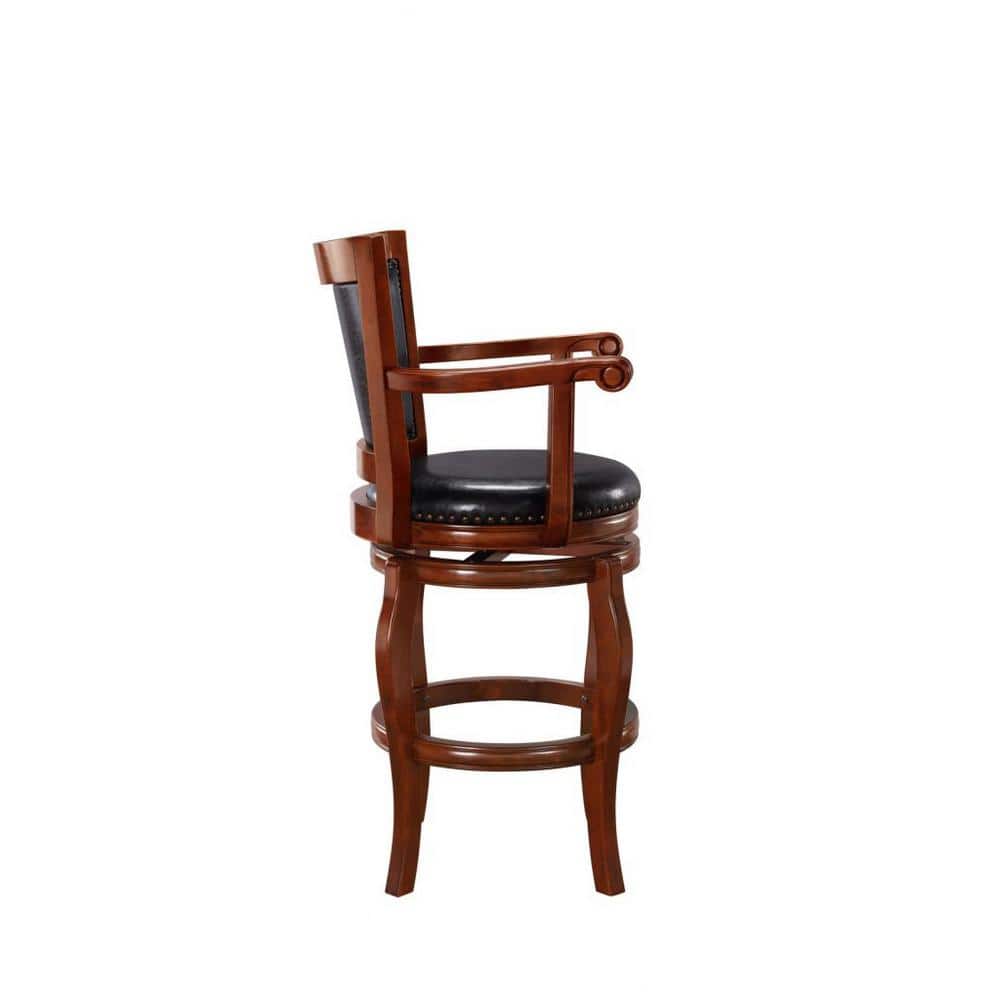 Cherry Wood and Leather Swivel Bar Stool, 44.5" Height