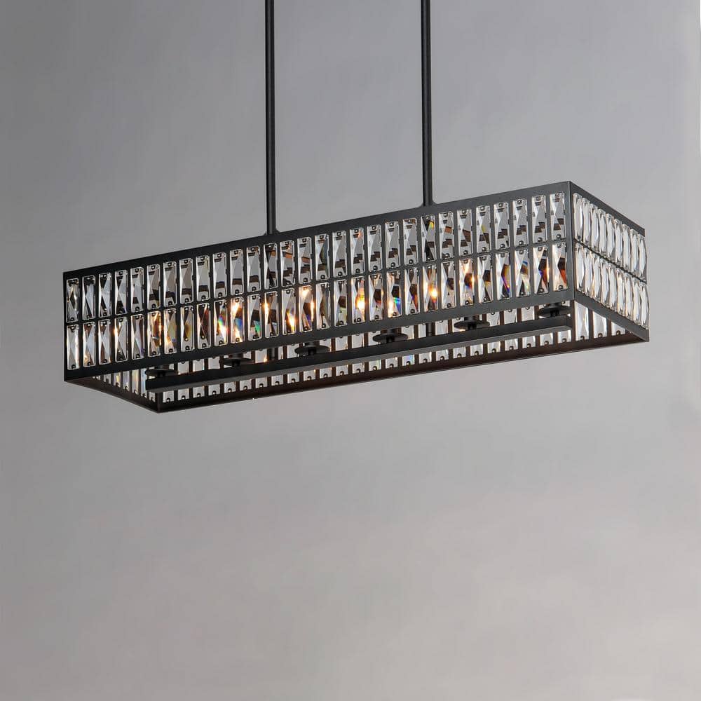 Madeline 6-Light Matte Black Linear Pendant with Beveled Crystal