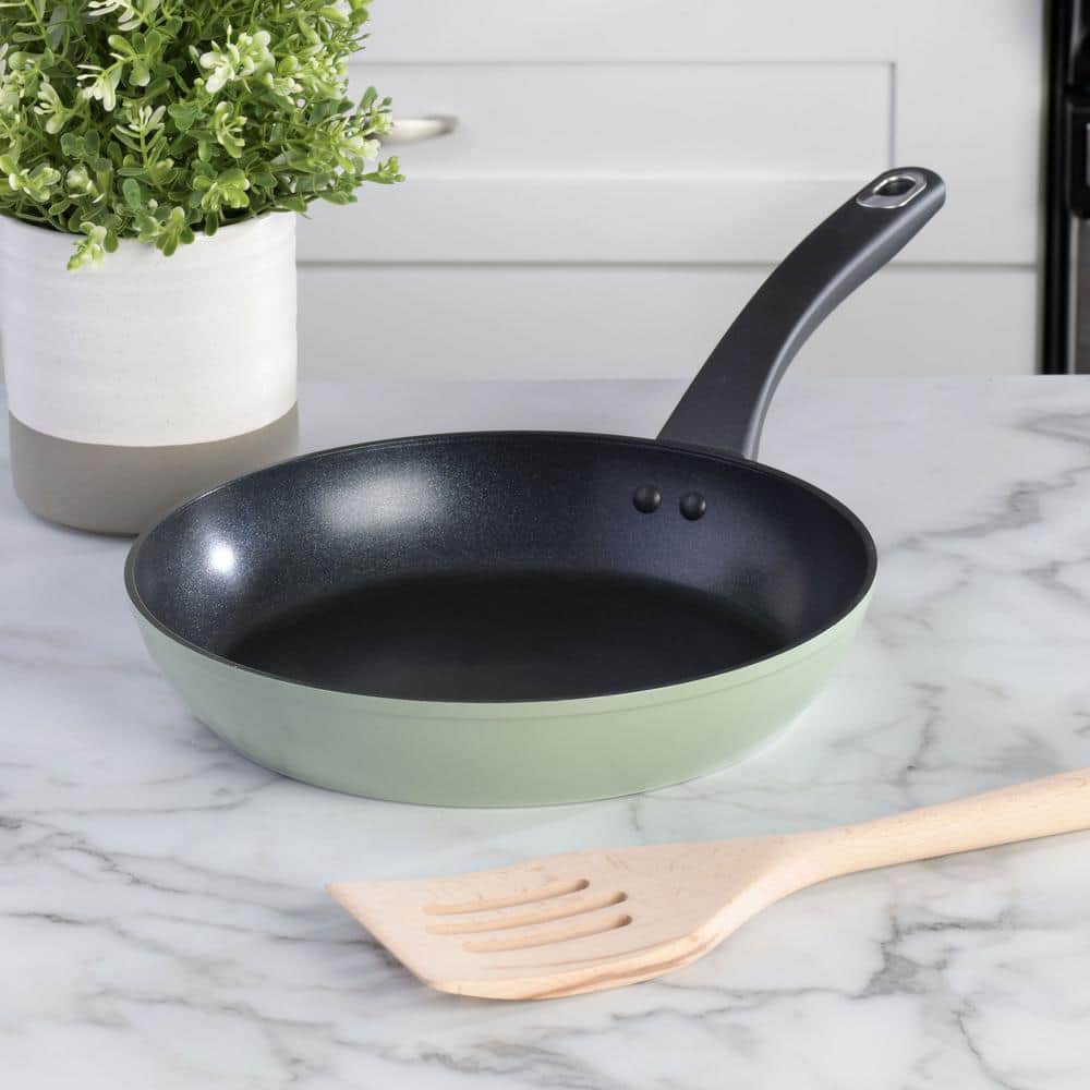 Sage Green 9.5 Inch Aluminum Nonstick Frying Pan with Enameled Finish