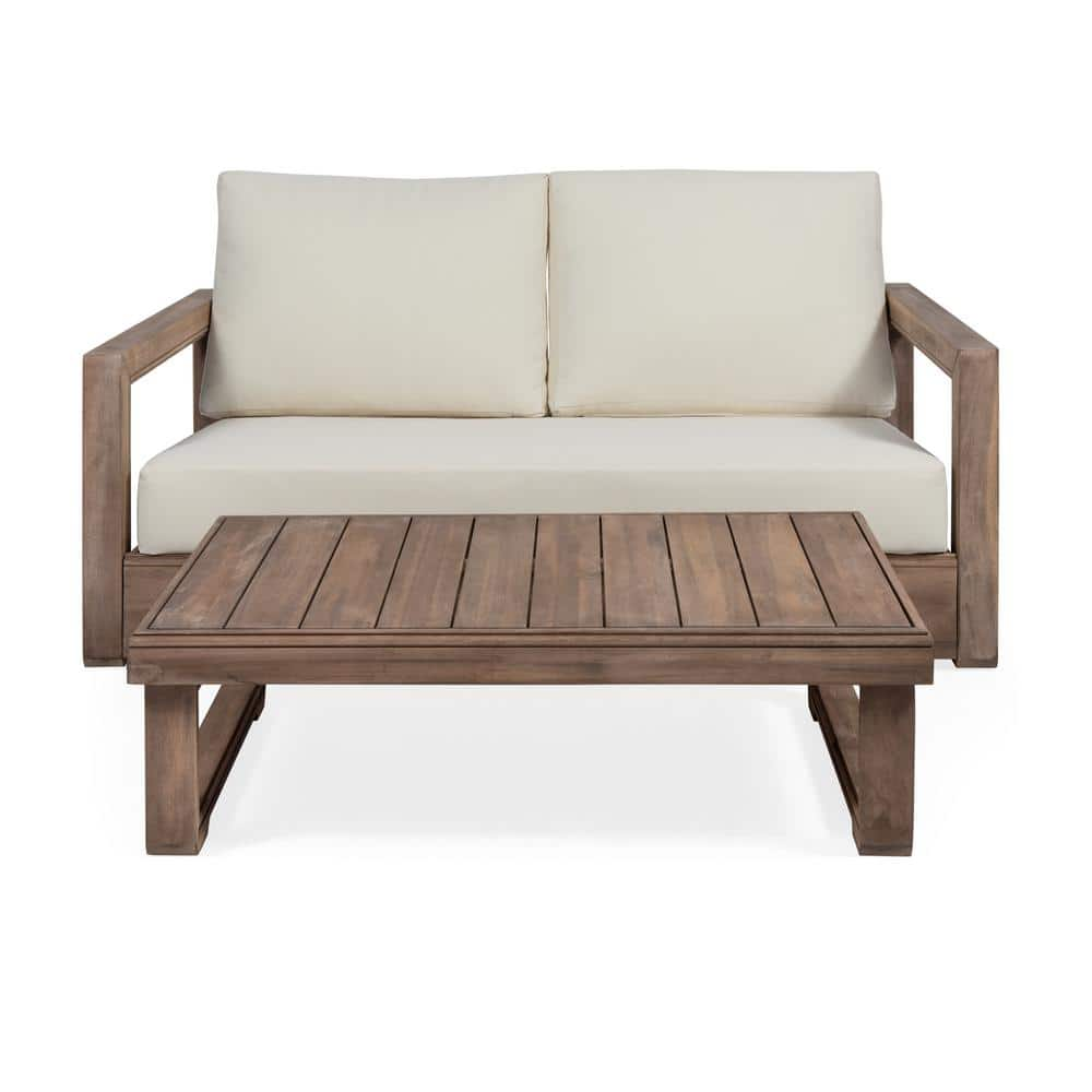 Noble House Westchester Brown 2 Piece Wood Patio Conversation Set With   Noble House Patio Conversation Sets 82933 64 1000 