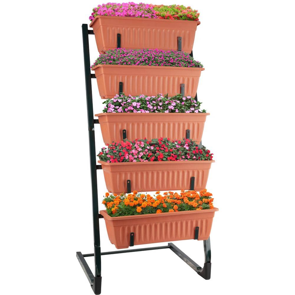 Terracotta 5-Tier Vertical Garden Planter with Steel Frame