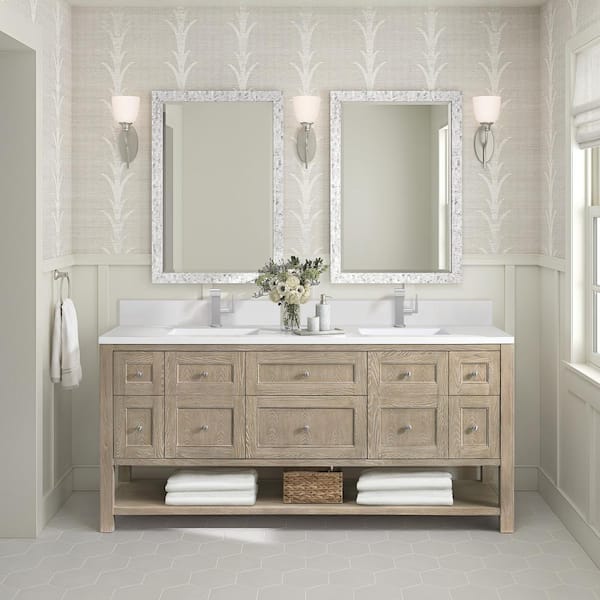 James Martin Vanities Breckenridge 72.0 in. W x 23.5 in. D x 34.18 in. H Double Bath Vanity in Whitewashed Oak with White Zeus Quartz Top