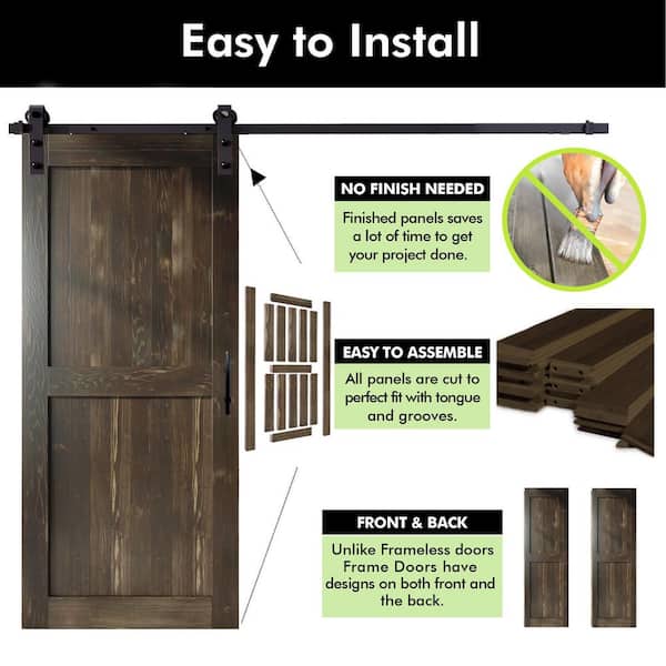 HOMACER 42 in. x 84 in. H-Frame Ebony Solid Pine Wood