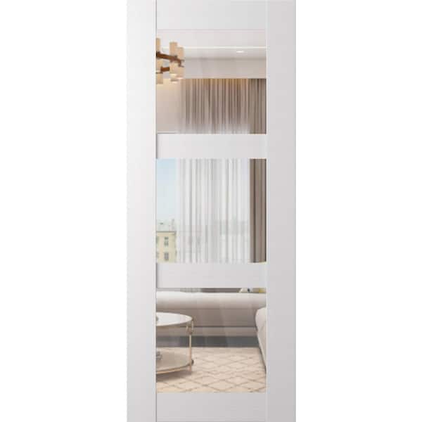 Paola 3 Lite 24 in. x 96 in. Bianco Noble 3-Lite Clear Glass Composite Solid Core Wood Interior Door Slab