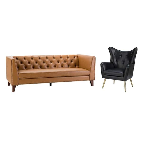 JAYDEN CREATION Frank Black 83 in. 2-Piece Living Room Set With Classic Flared Arms