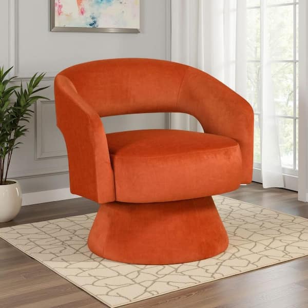 Lessa Orange Soft Foam Cushion Swivel Accent Chair with Round Base