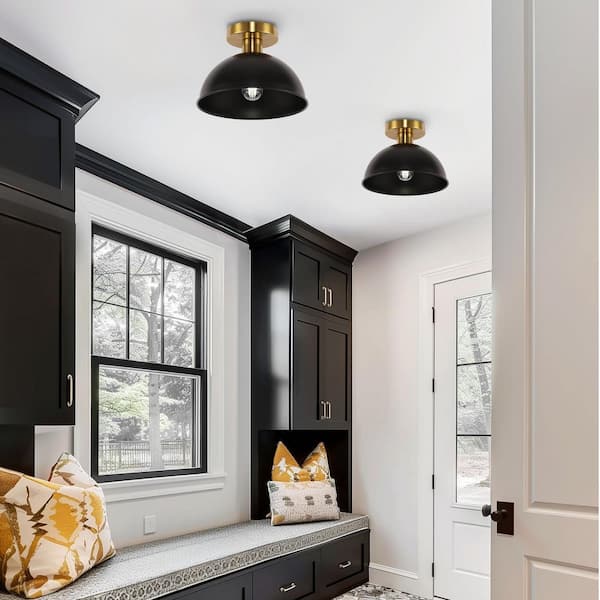 10 in. 1-Light Matte Black and Gold Semi-Flush Mount Ceiling Light, E26 Base, for Foyer or Kitchen (2-Pack)
