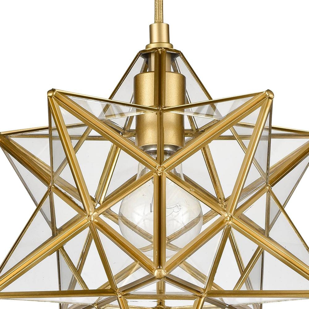 Geometric Gold and Clear Glass Moravian Star Pendant Light