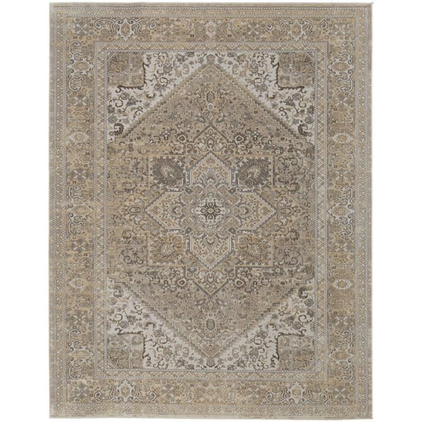 Brown,  Ivory 8 ft. x 10 ft. Loomed Floral Viscose Indoor Area Rug