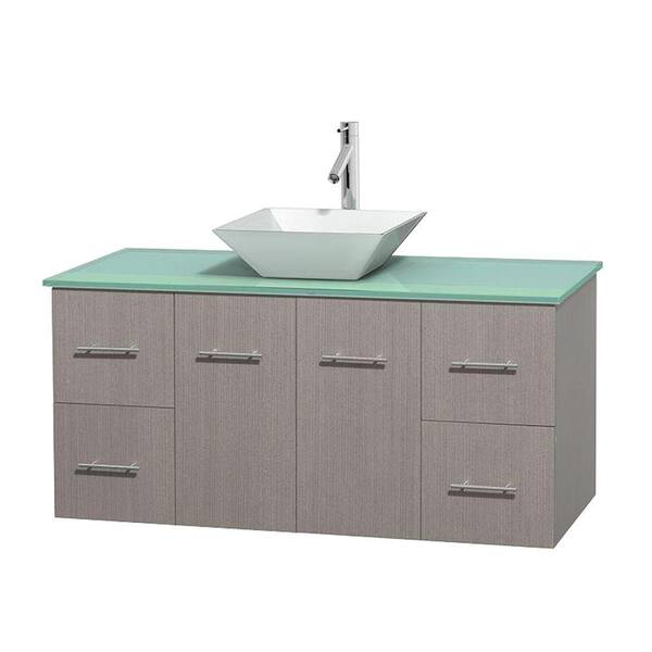 Wyndham Collection Centra 48 in. Vanity in Gray Oak with Glass Vanity Top in Green and Porcelain Sink